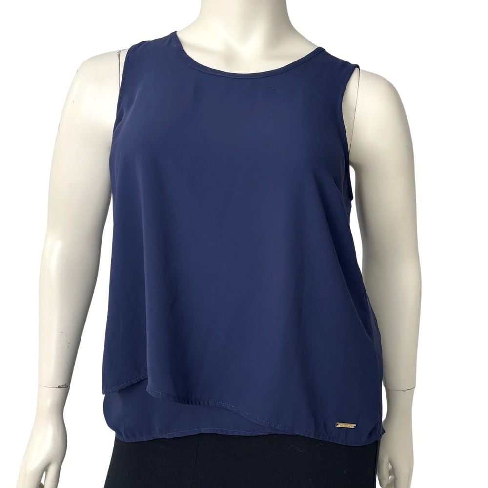 Michael Kors Blouse Navy Blue Tiered Sleeveless Top Quiet Luxury‎ Womens Size L